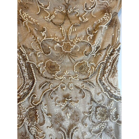 Theia Silvia Bateau Beaded Midi Dress Tan Metallic Sample Size 0  $845 [jb] - Picture 9 of 12